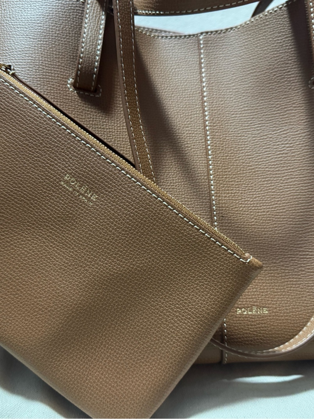 Brown Leather Tote Bag with Zip Pouch